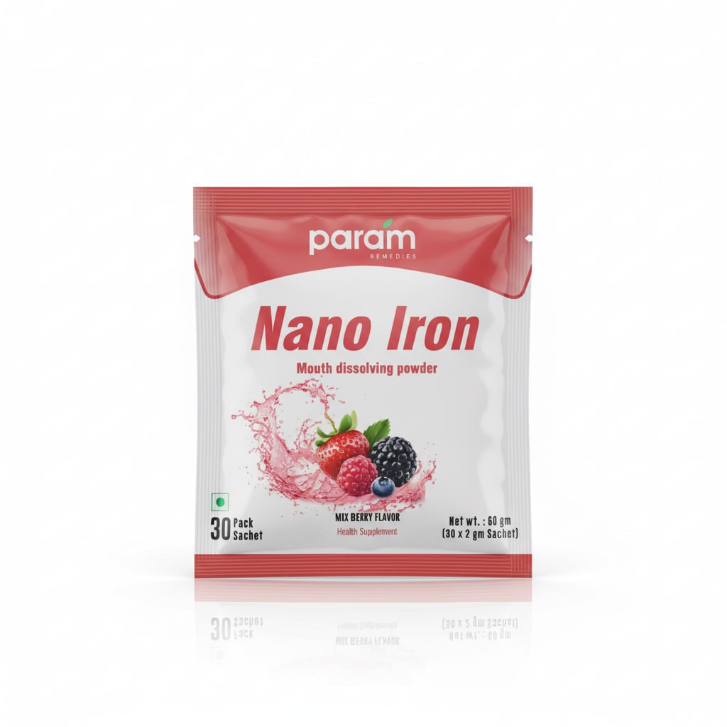 Param Remedies Nano D3 – Vitamin D3 Water-Dissolving Powder (Strawberry Flavour, 30 Sachets)